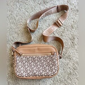DKNY Beige and Brown Monogram Crossbody Bag